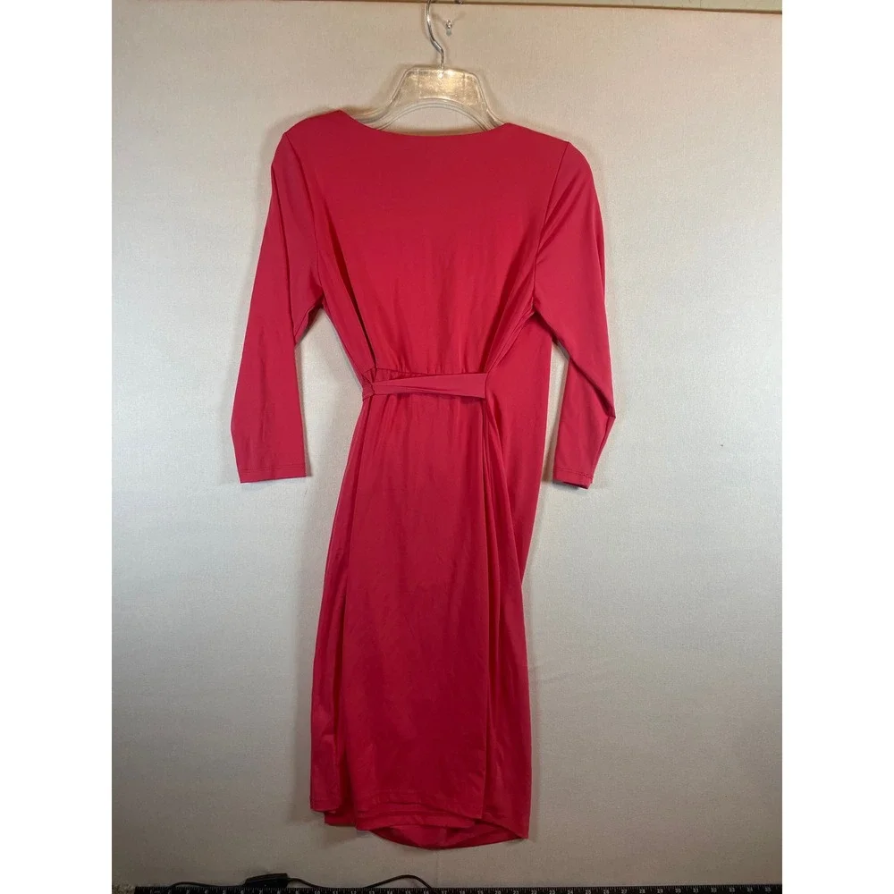 A Pea in the Pod Maternity Faux Wrap Dress Pink 3/4 Sleeve V-Neck Size S‎
